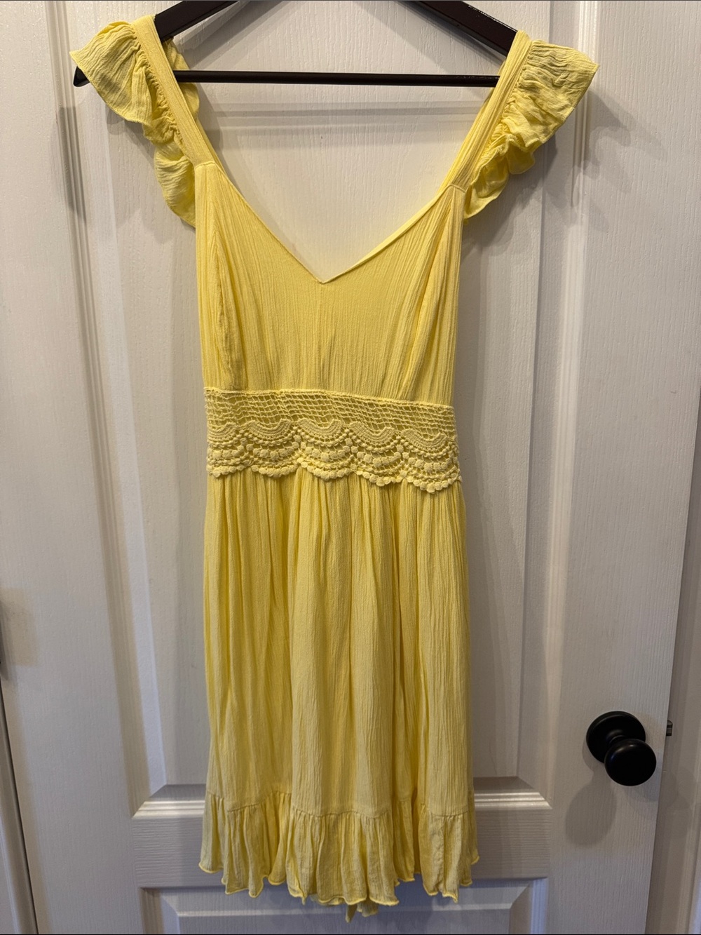 Sincerely Jules Yellow Ruffled Crochet Waist Mini Sundress